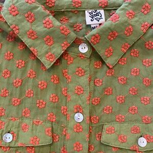 IVY JANE OLIVE AND CORAL EMBROIDER TOP